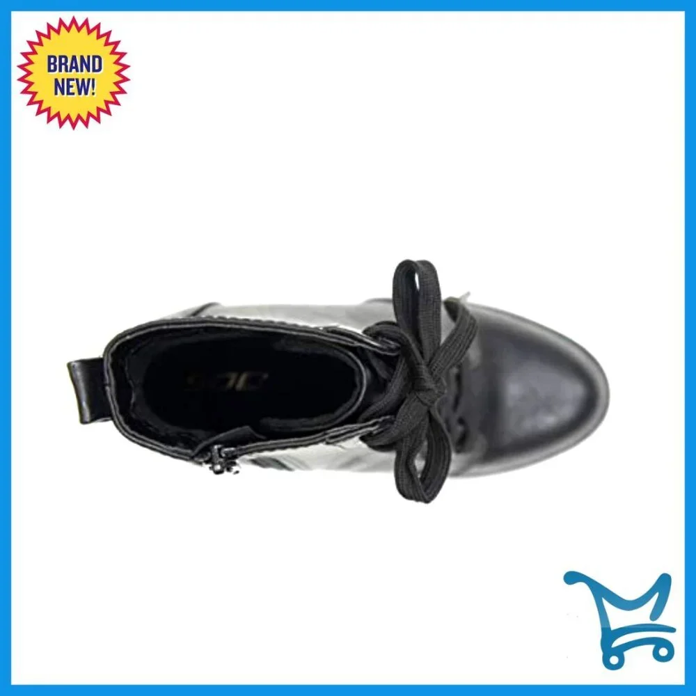 Women's High Stacked Heel Combat Booties with Side Zipper